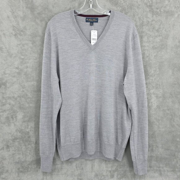 Brooks Brothers V Neck Sweater L Grey Merino Wool Long Sleeve Lightweight New - Picture 1 of 9
